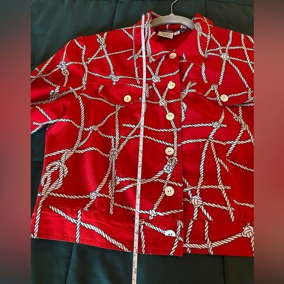 Vintage Red Patterned Women's Long Sleeve Button Up Blouse Size 8P - Picture 6 of 6